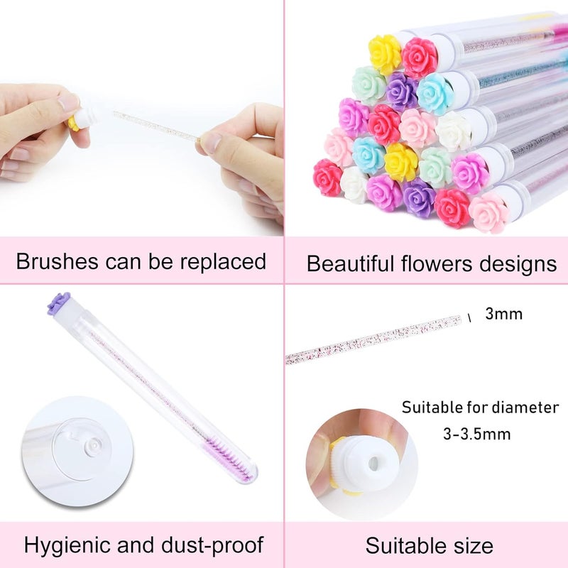 SenRocc 20Pcs Mascara Wands Tube Set Reusable Lash Spoolies Rose Flower Tube Eyelash Brush Tubes Spoolies Lash Extension Brushes Applicators Makeup Tools (R-L-MIX) - Image 2